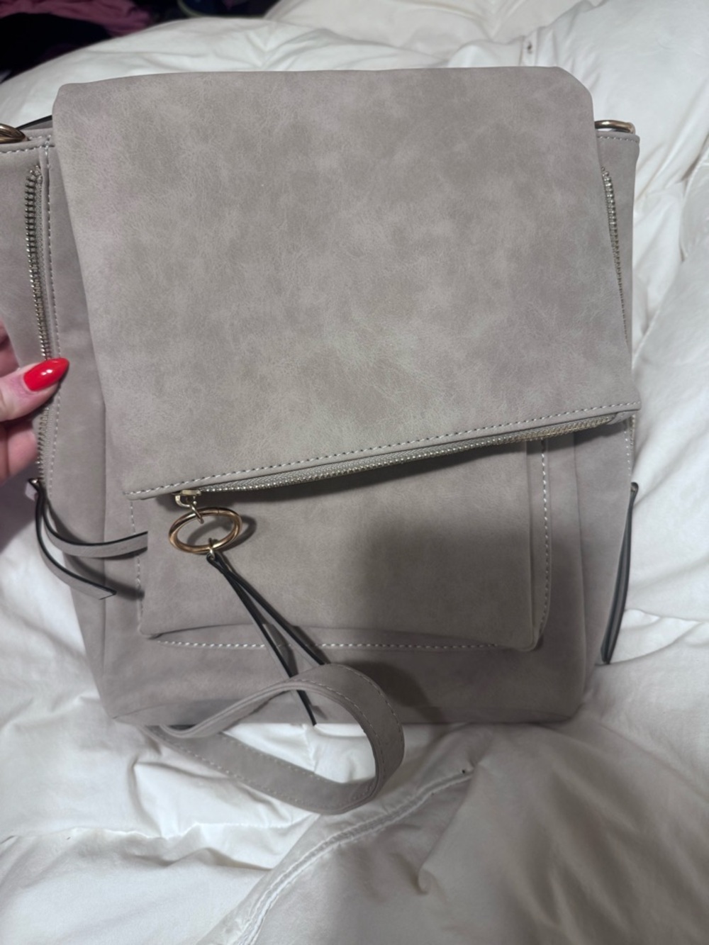 Target Taupe Faux Leather Backpack with Gold Ring Accent